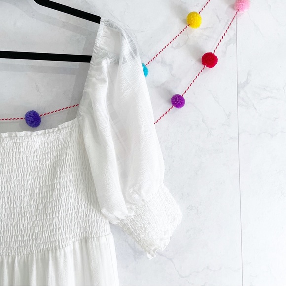 Altar'd State LARGE White Smocked Puff Sleeve Tiered Cottagecore Maxi Dress - Picture 2 of 6